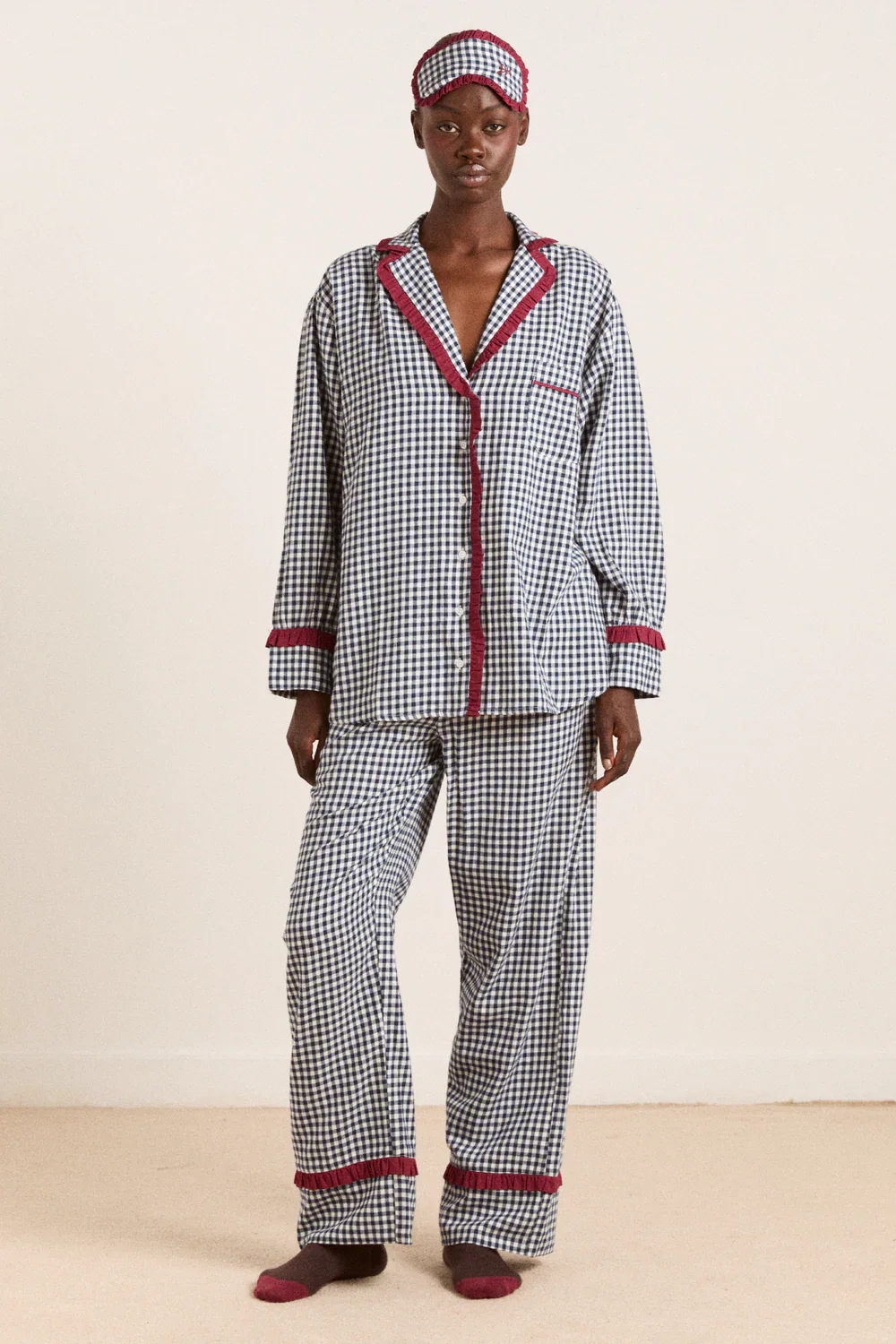 Antonia Pj Set in Navy Gingham - Image 2