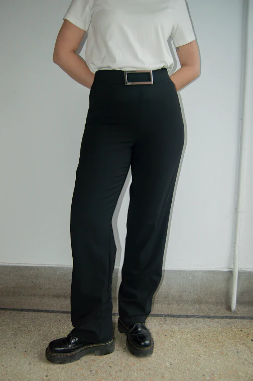 Black Flared Pants with Buckle Detail - Image 2