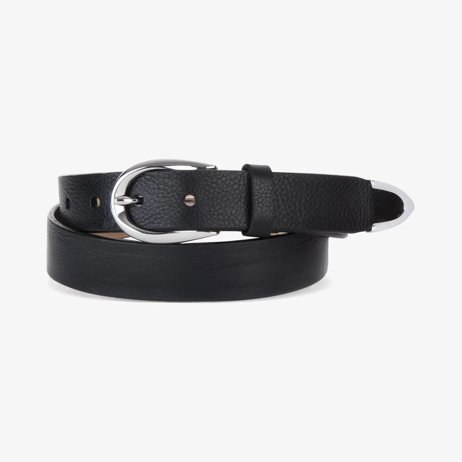 Black Western Style Leather Belt with Silver Buckle
