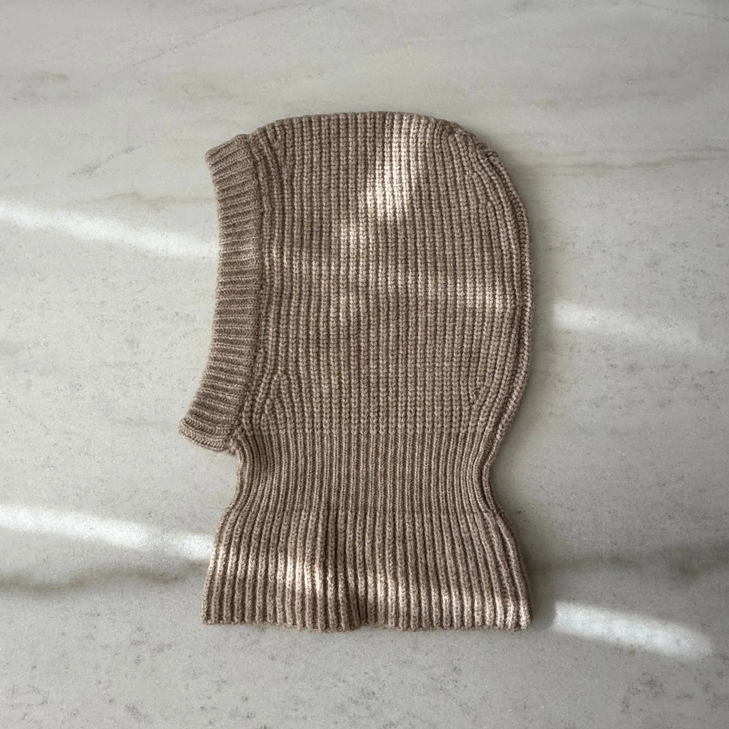 Chunky Rib Fuzzy Wool Balaclava in Oatmeal