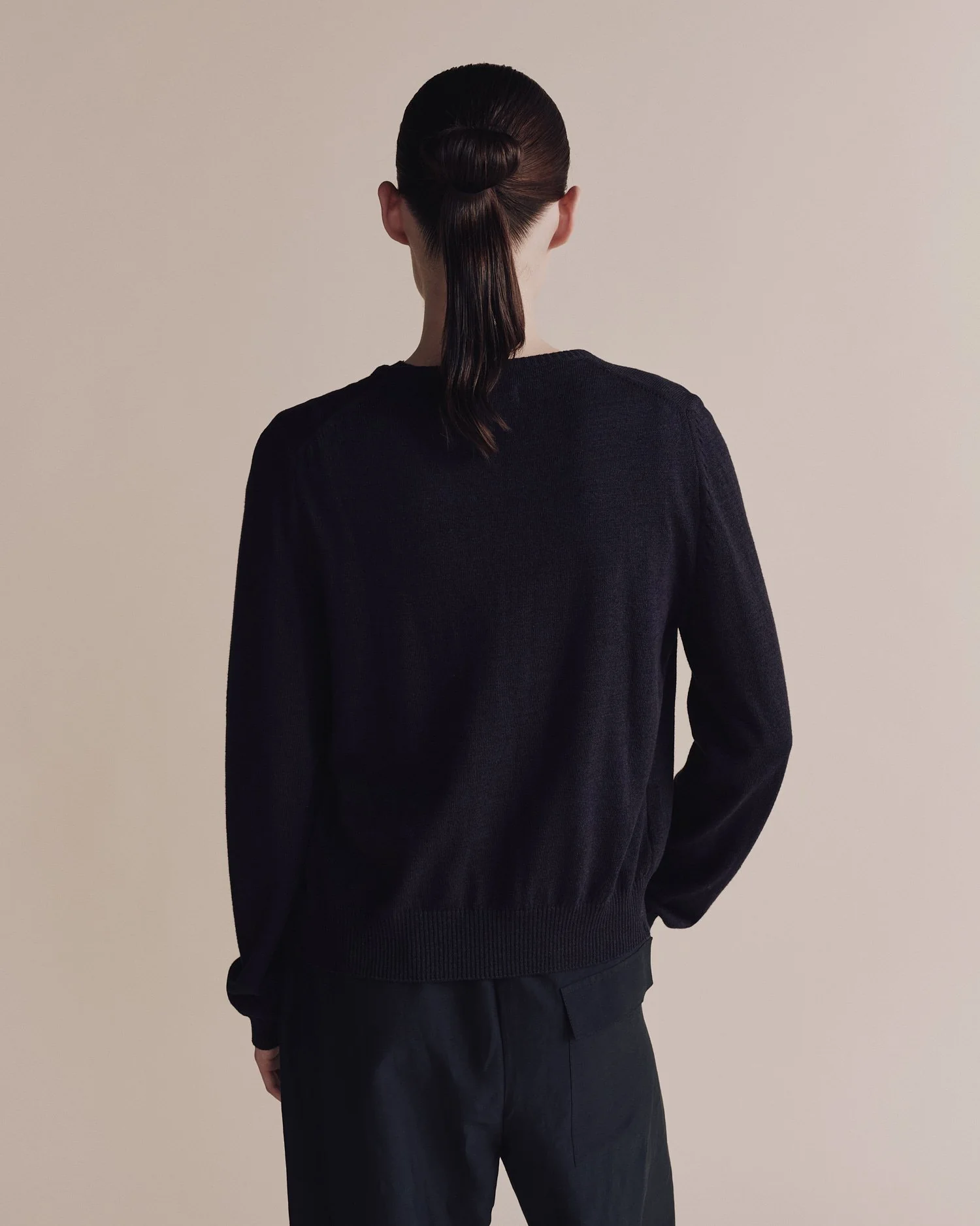 Cotton Blend Cardigan in Navy - Image 2