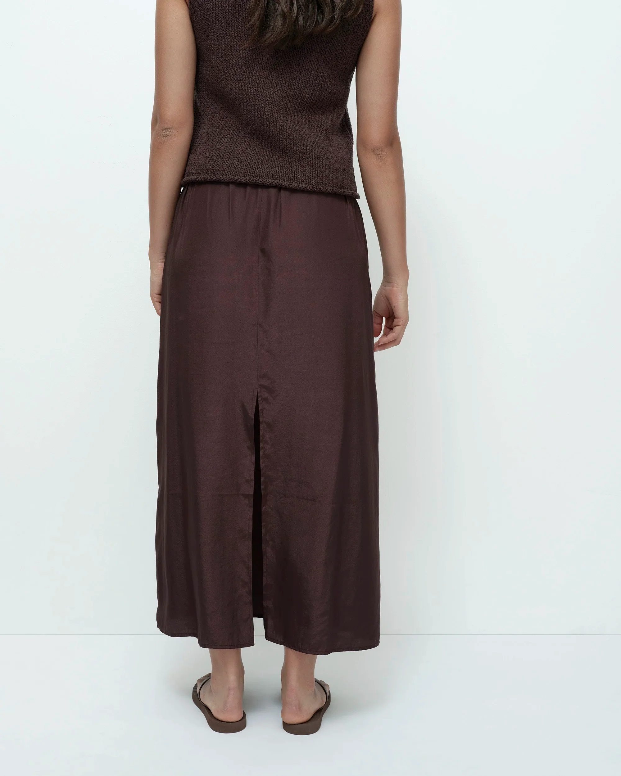 DRAWSTRING MIDI SKIRT - DARK BROWN - Image 2