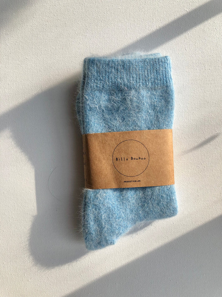 Fluffy Angora Socks in Blue