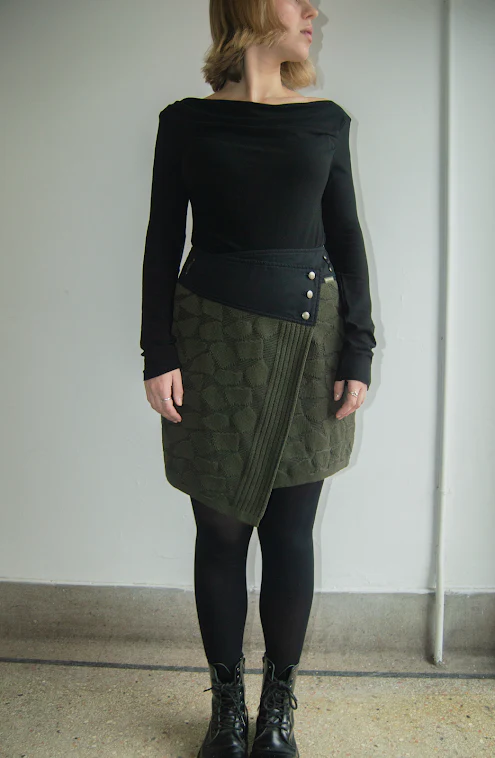 Fold Over Knit Cotton Olive Mini Skirt