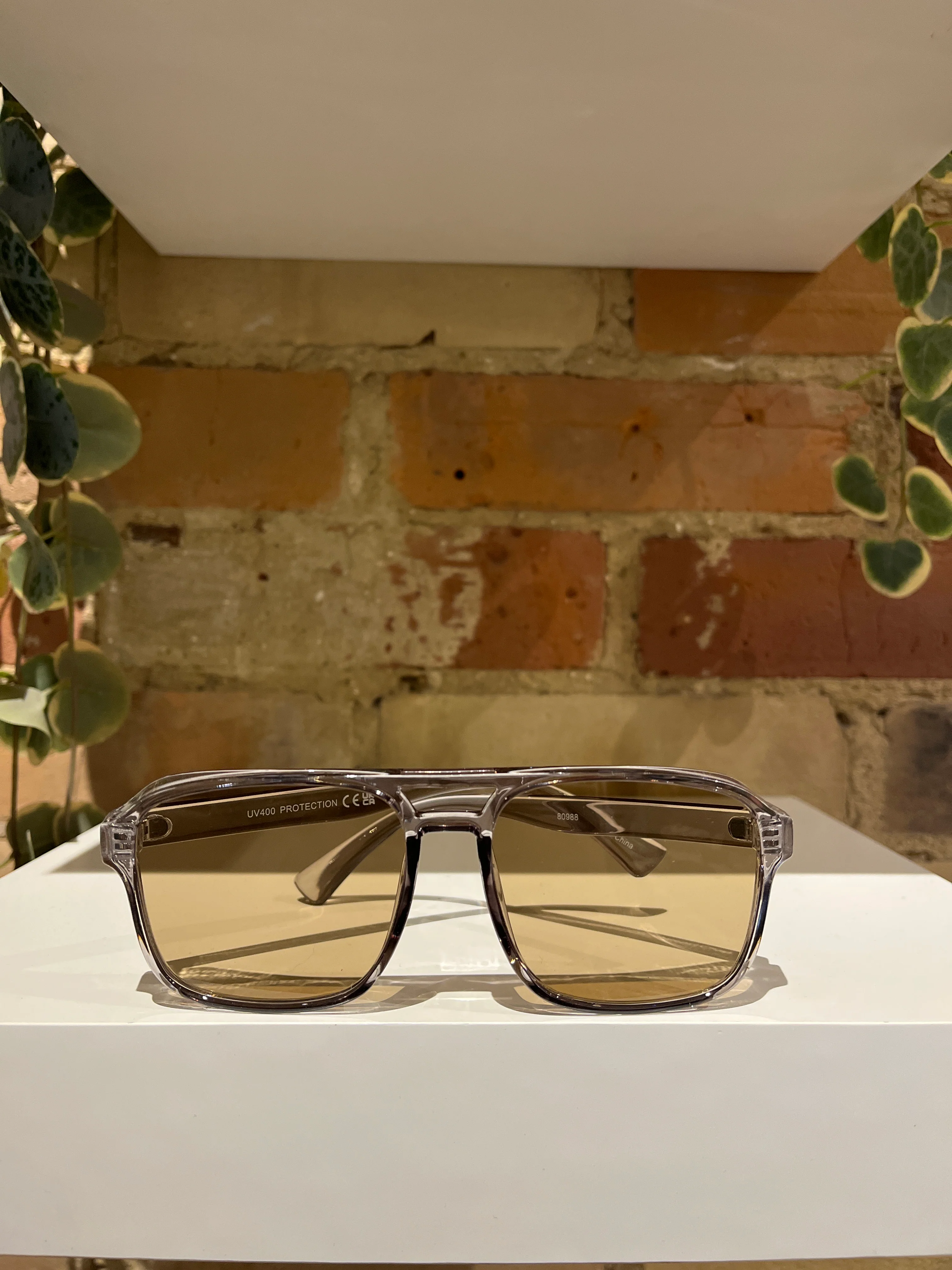 Grey Aviator Sunglasses with Amber Tint