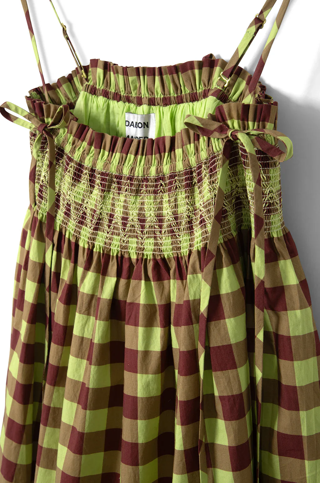 Lilo Mini Dress in Chocolate Avocado Gingham - Image 2