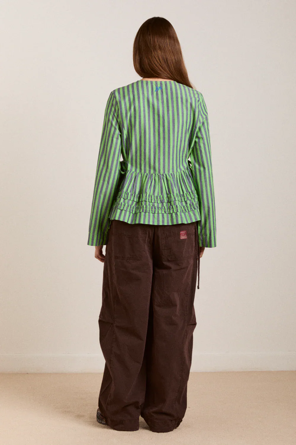 Madison Blouse in Navy Pop Green Stripe - Image 5