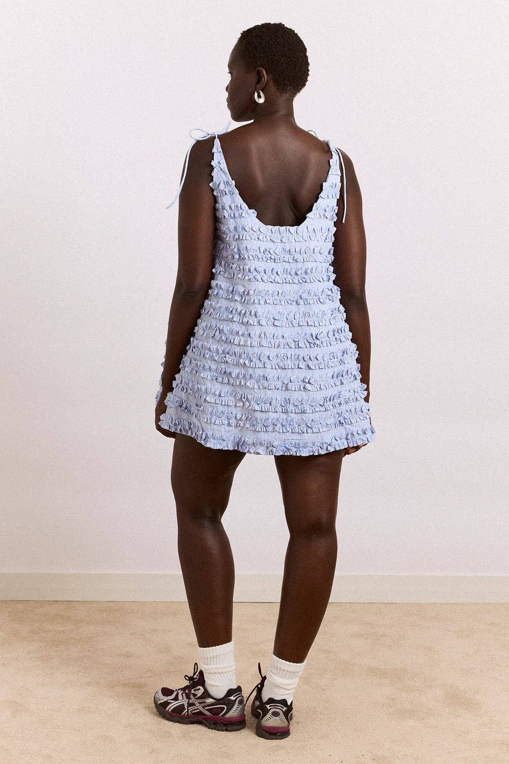 Leili Ruffle Mini Dress- Mini Blue Stripe - Image 2