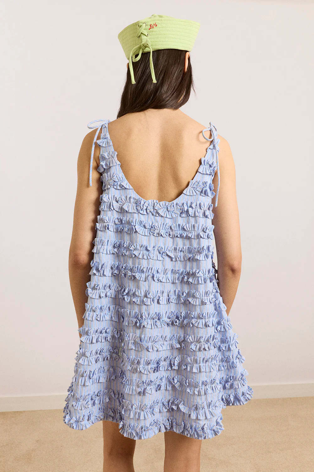 Leili Ruffle Mini Dress- Mini Blue Stripe - Image 9