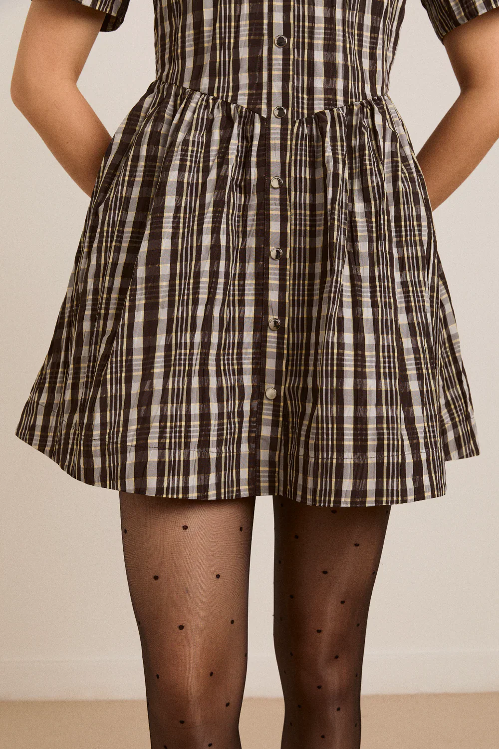 Miley Mini Dress - Yellow Check - Image 4