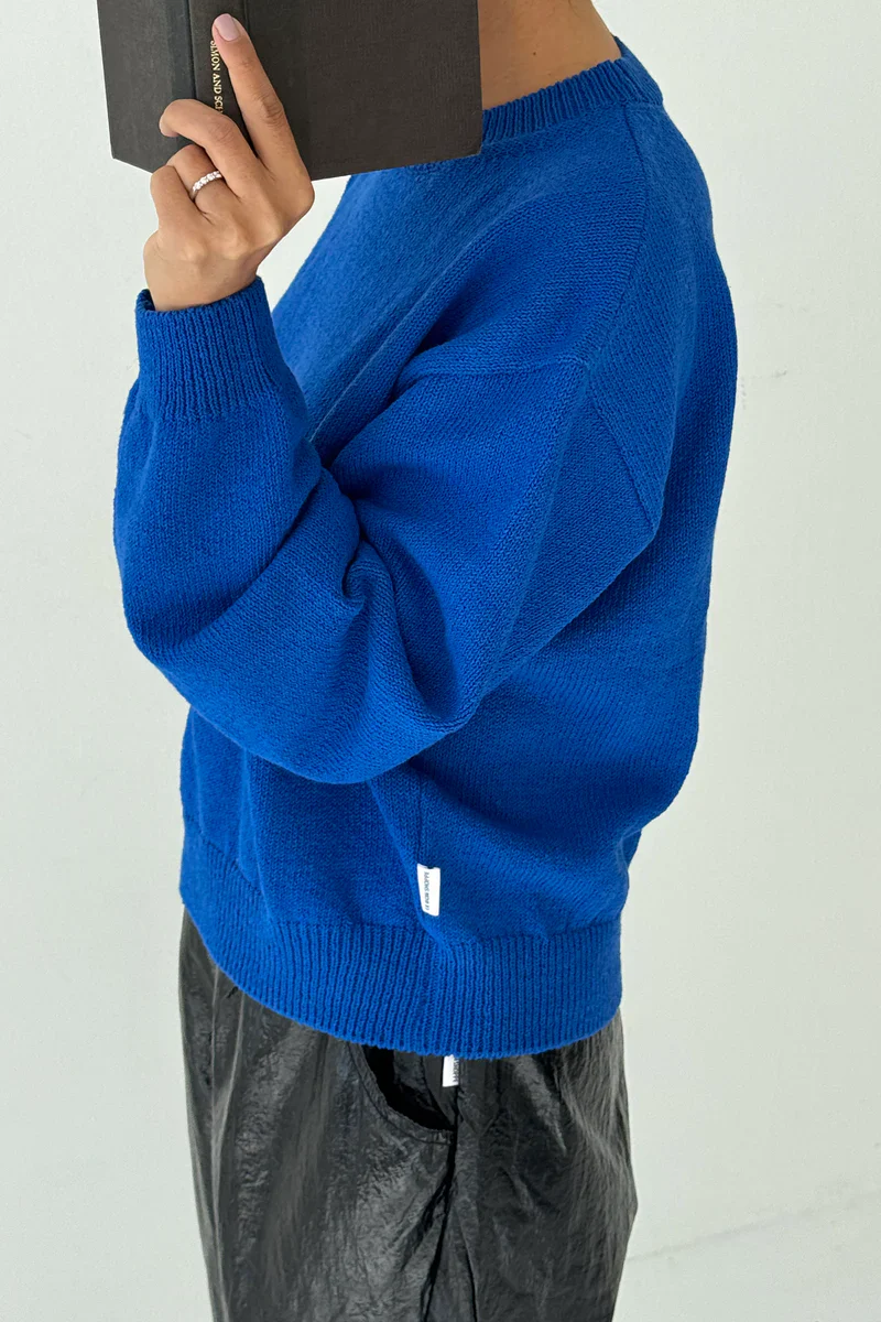 Milo Cotton Sweater in Cobalt Blue - Image 3