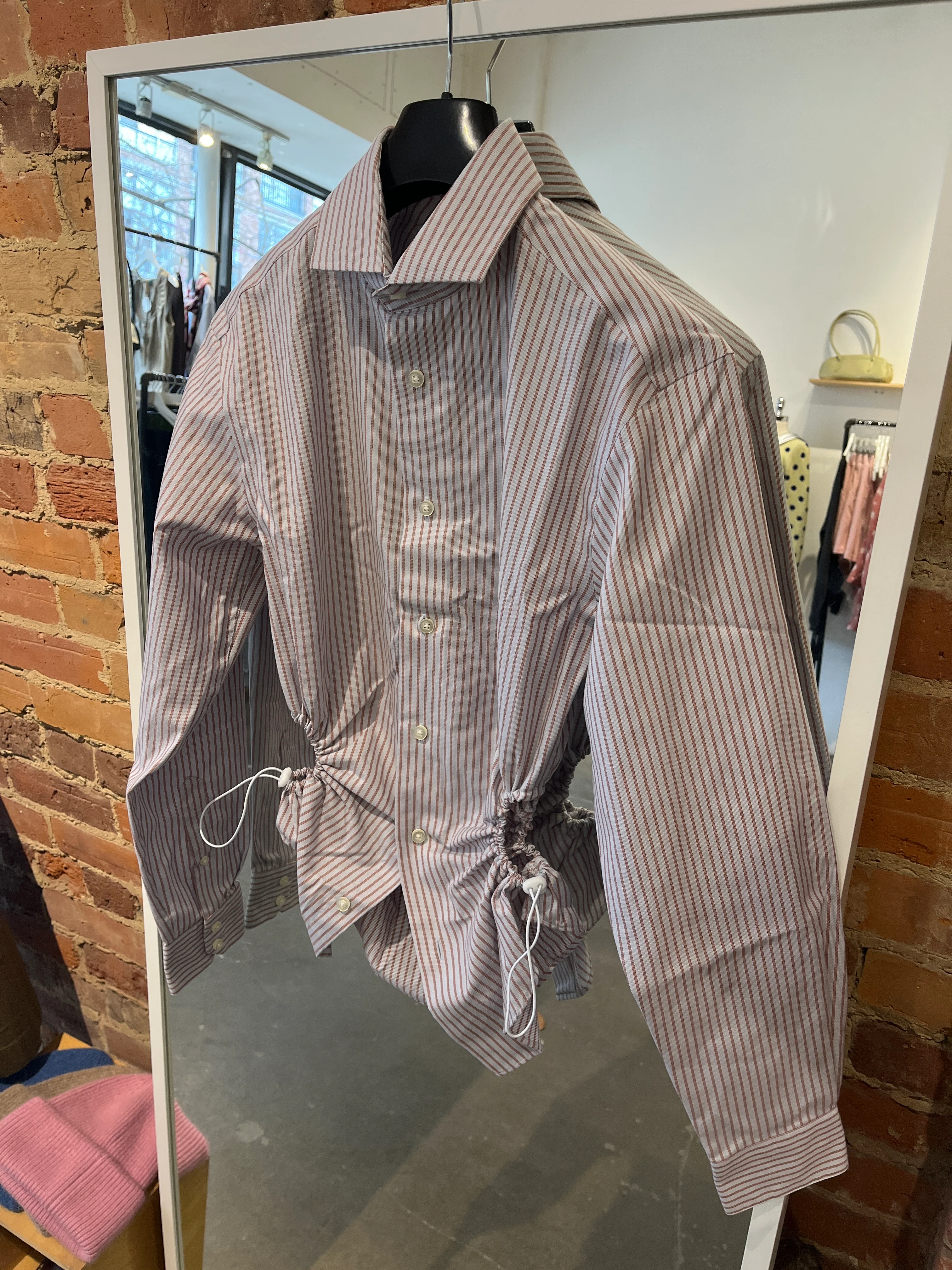 Nena Hansen Bungee Shirt in Baby Blue with Orange Pixel Stripe XS/S