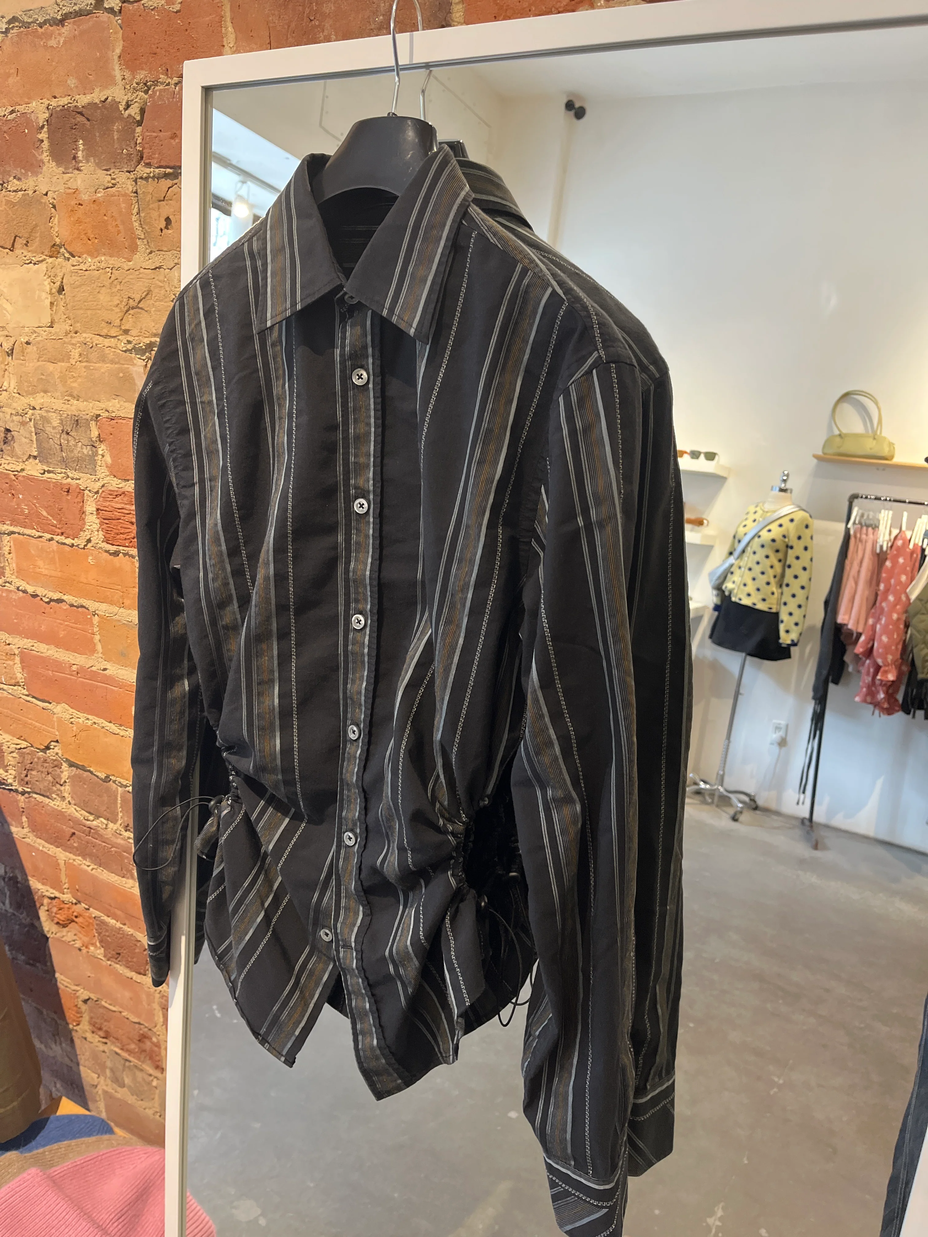 Nena Hansen Bungee Shirt in Black with Grey/Gold Pinstripes Small