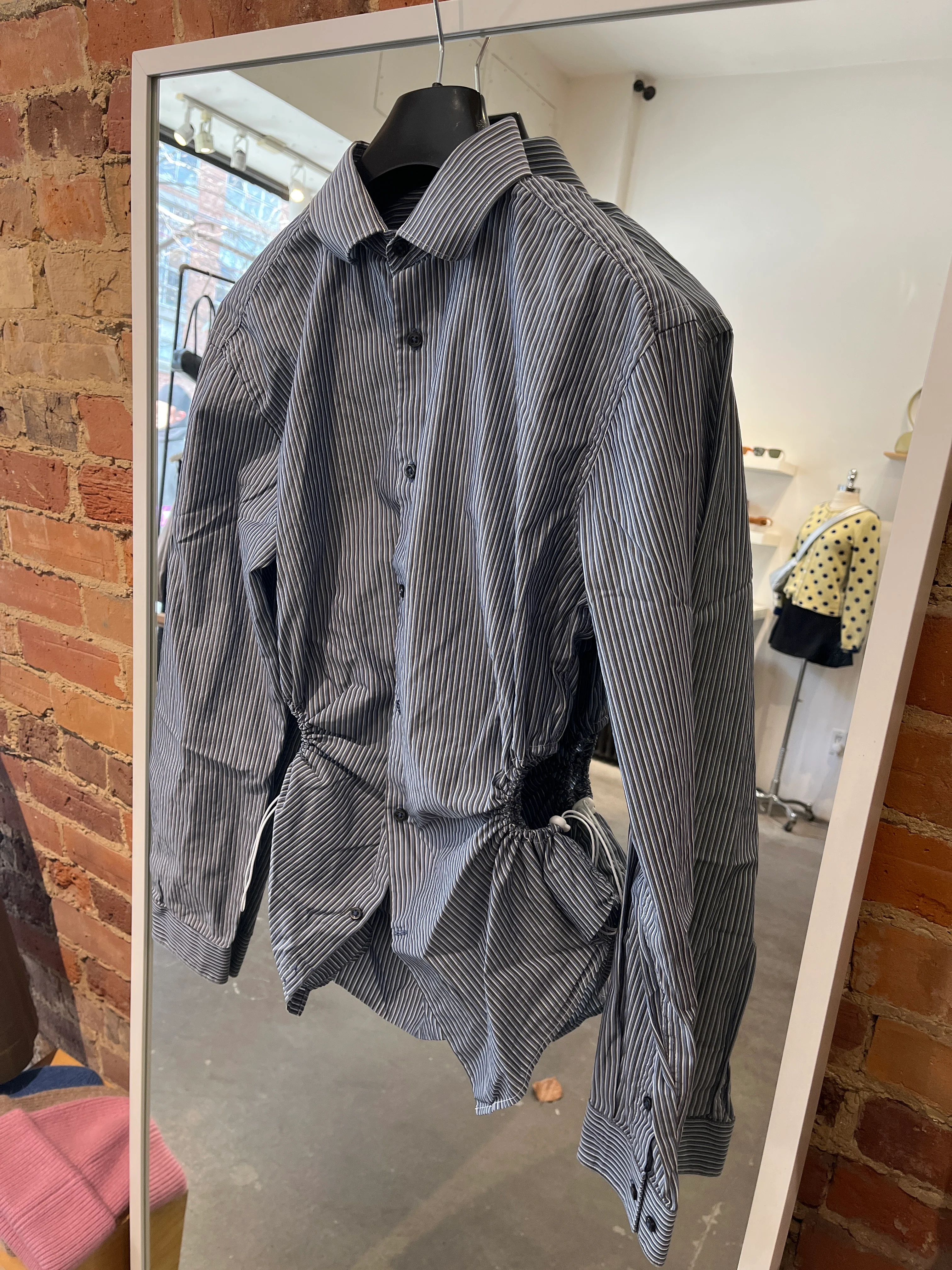 Nena Hansen Bungee Shirt in Blue, White and Charcoal Pinstripe Small