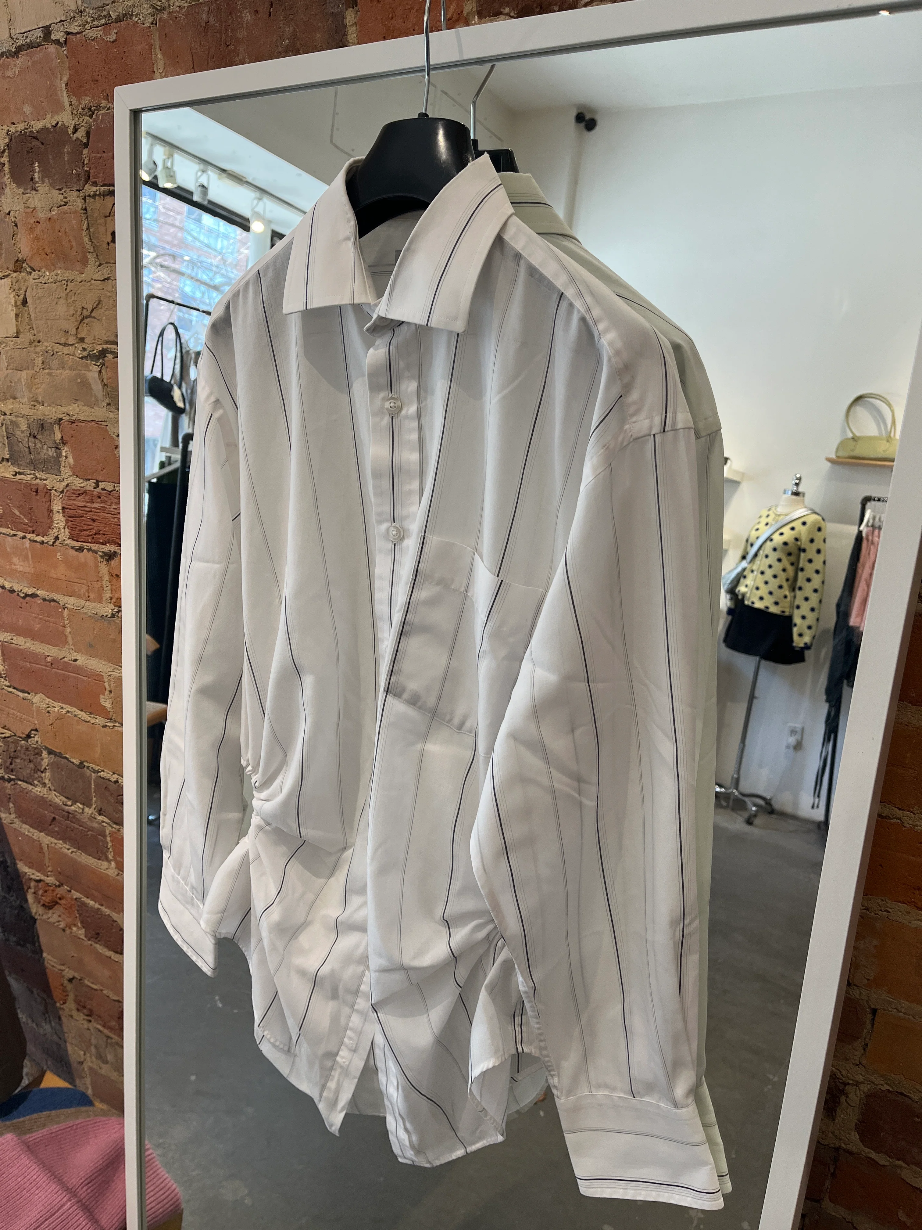 Nena Hansen Bungee Shirt in Lightweight White with Charcoal, Grey Stripes M/L