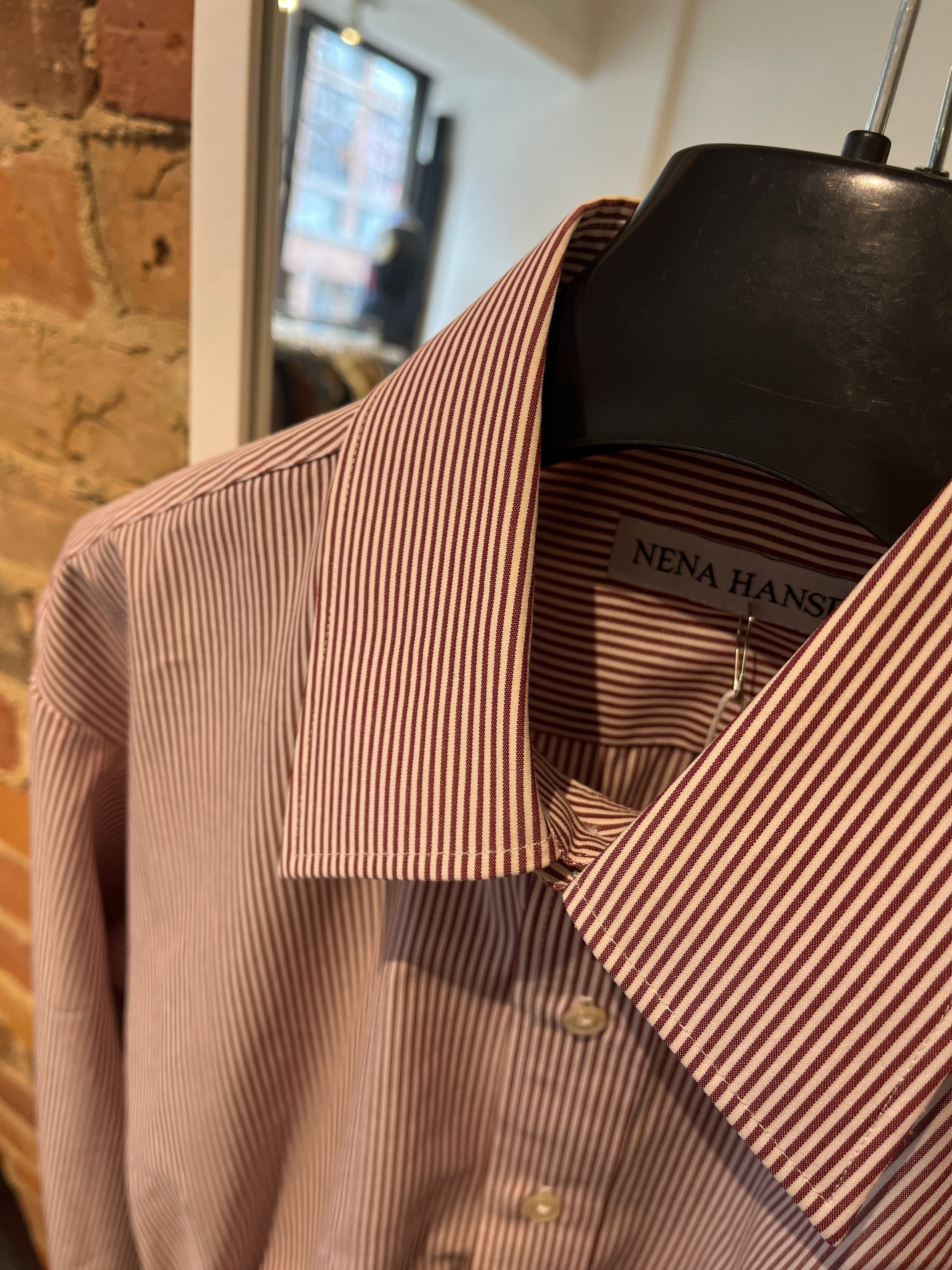Nena Hansen Bungee Shirt in Pink/Burgundy Pinstripe S/M - Image 2