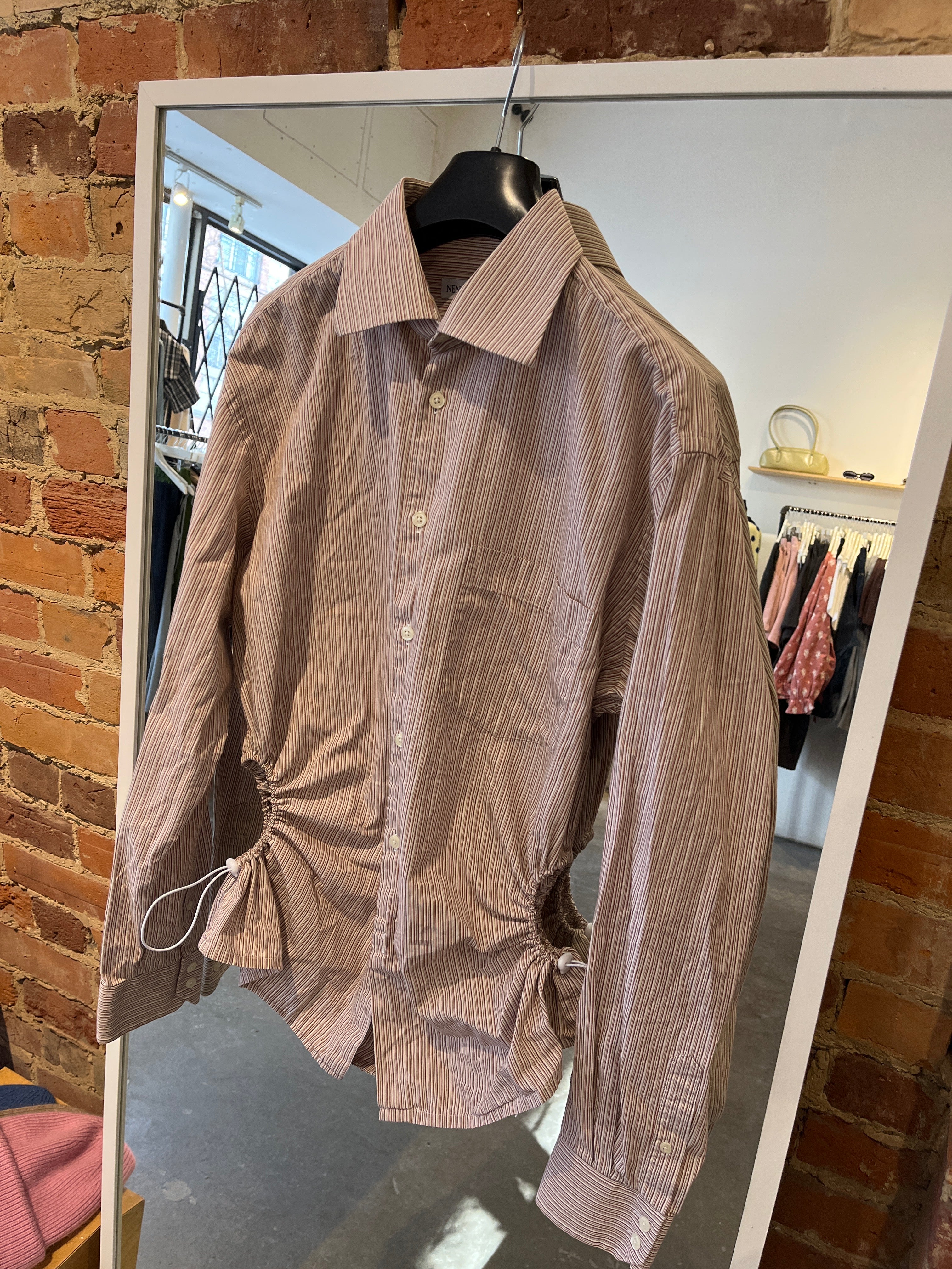 Nena Hansen Bungee Shirt in White and Terra Cotta Stripe Stripes L/XL