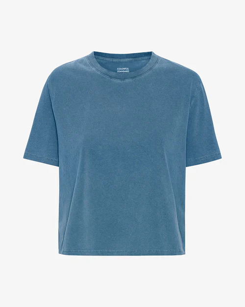 Organic Boxy Crop Tee in Faded Indigo