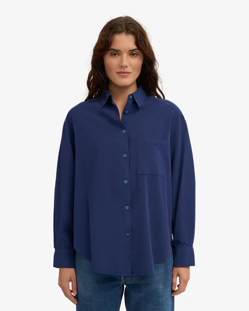 Oversized Organic Button Down Shirt in Marine Blue - Image 2