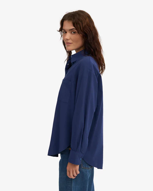 Oversized Organic Button Down Shirt in Marine Blue - Image 3