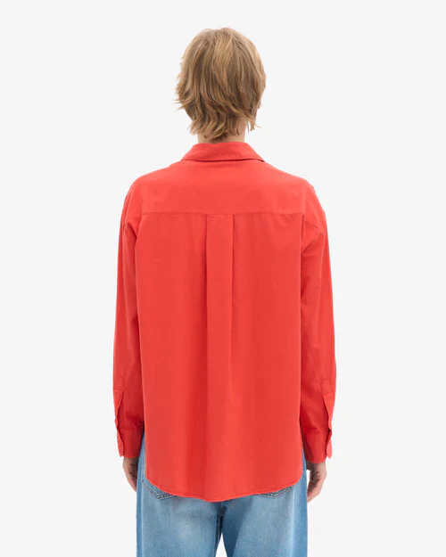 Oversized Organic Button Down Shirt in Red Tangerine - Image 4