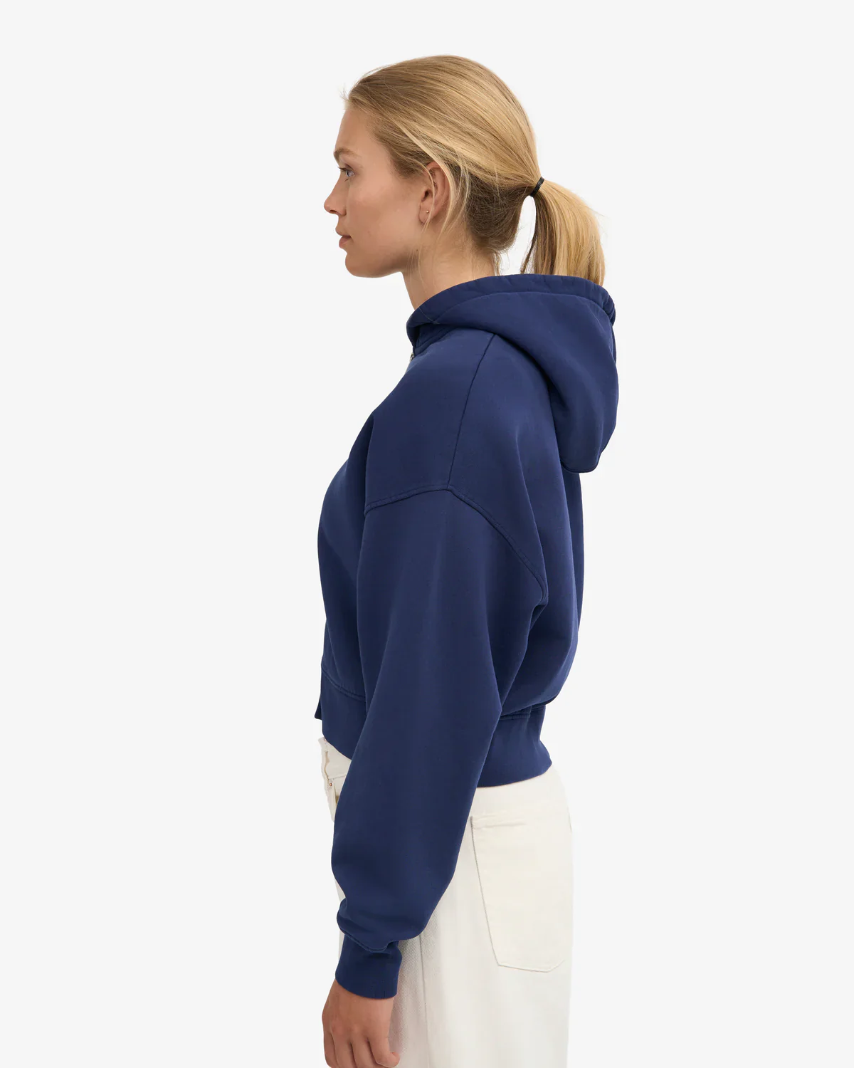 Oversized Organic Crop Zip Hoodie in Marine Blue - Image 3