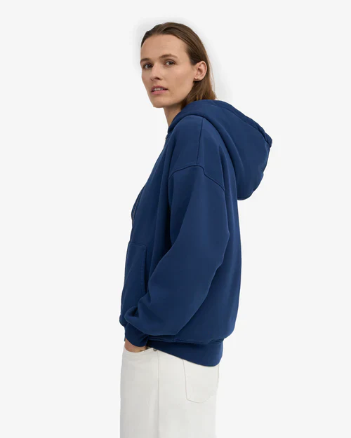 Oversized Organic Zip Hoodie in Marine Blue - Image 3