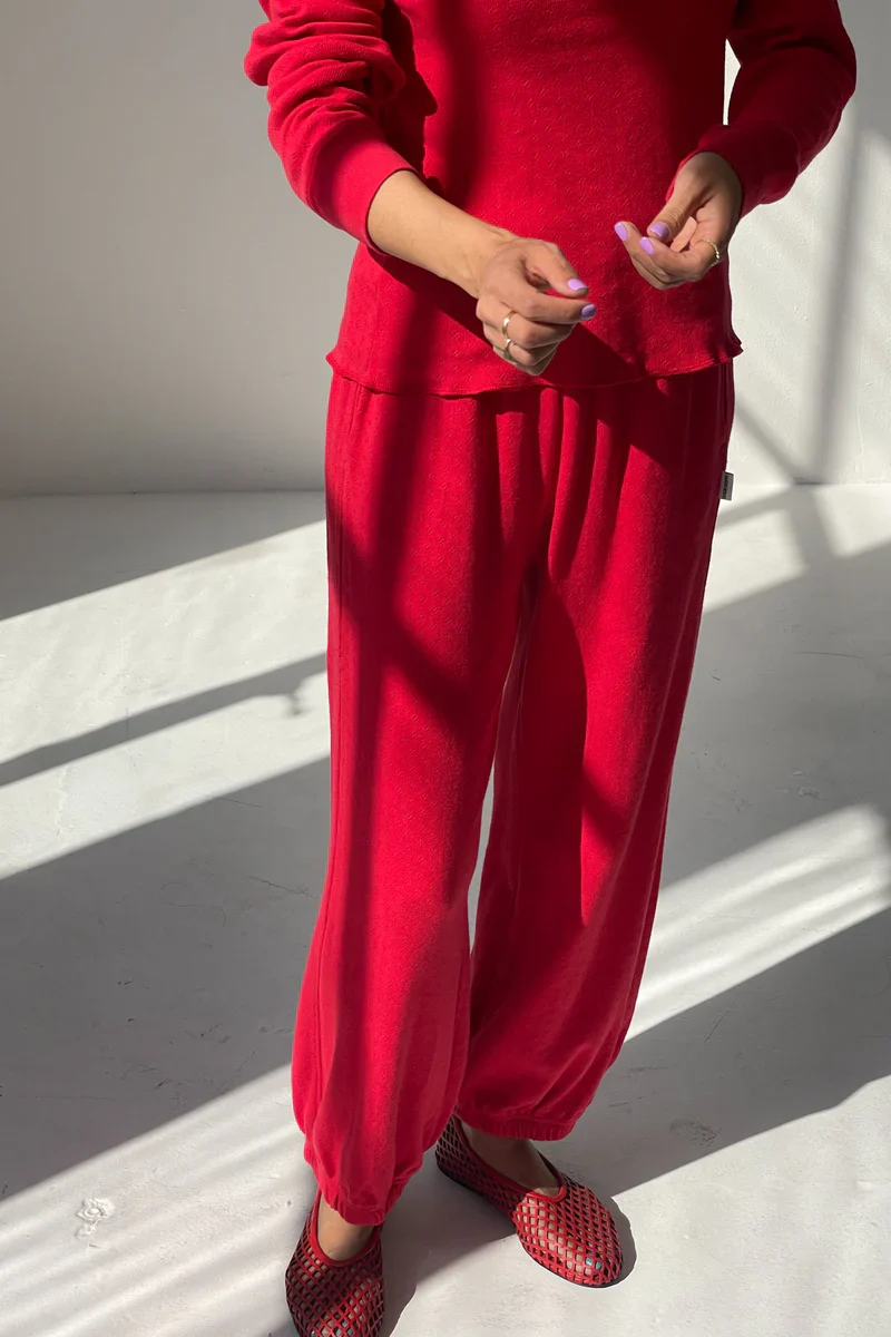 POINTELLE BALLOON PANTS IN RED APPLE - Image 3