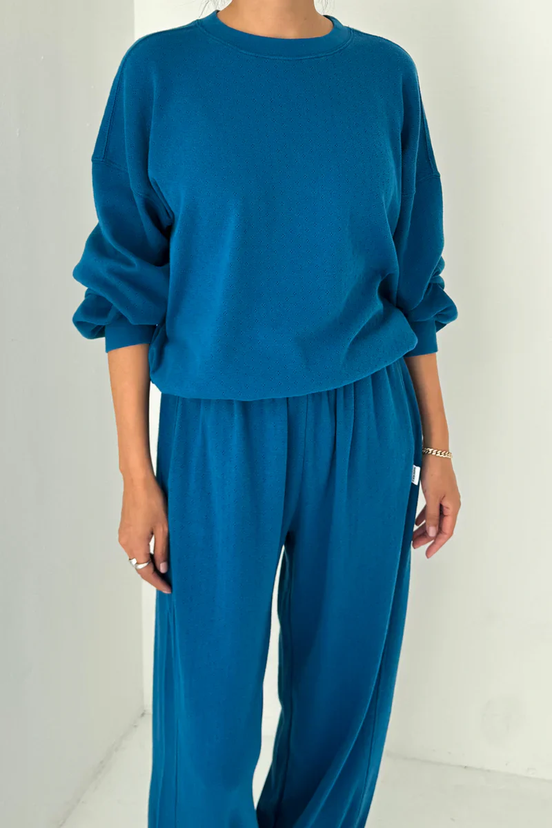 Pointelle Core Sweatshirt in Sea Blue