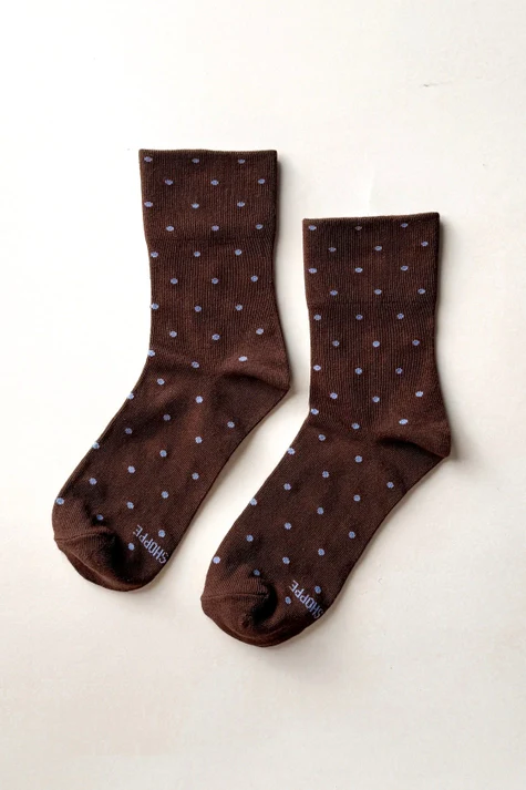 Polka Dot Sneaker Socks in Cacao and Blue