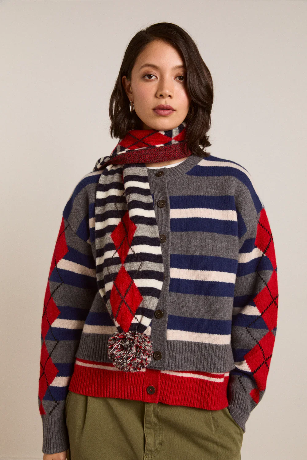 Pom Pom Scarf in Argyle Scarf - Image 2