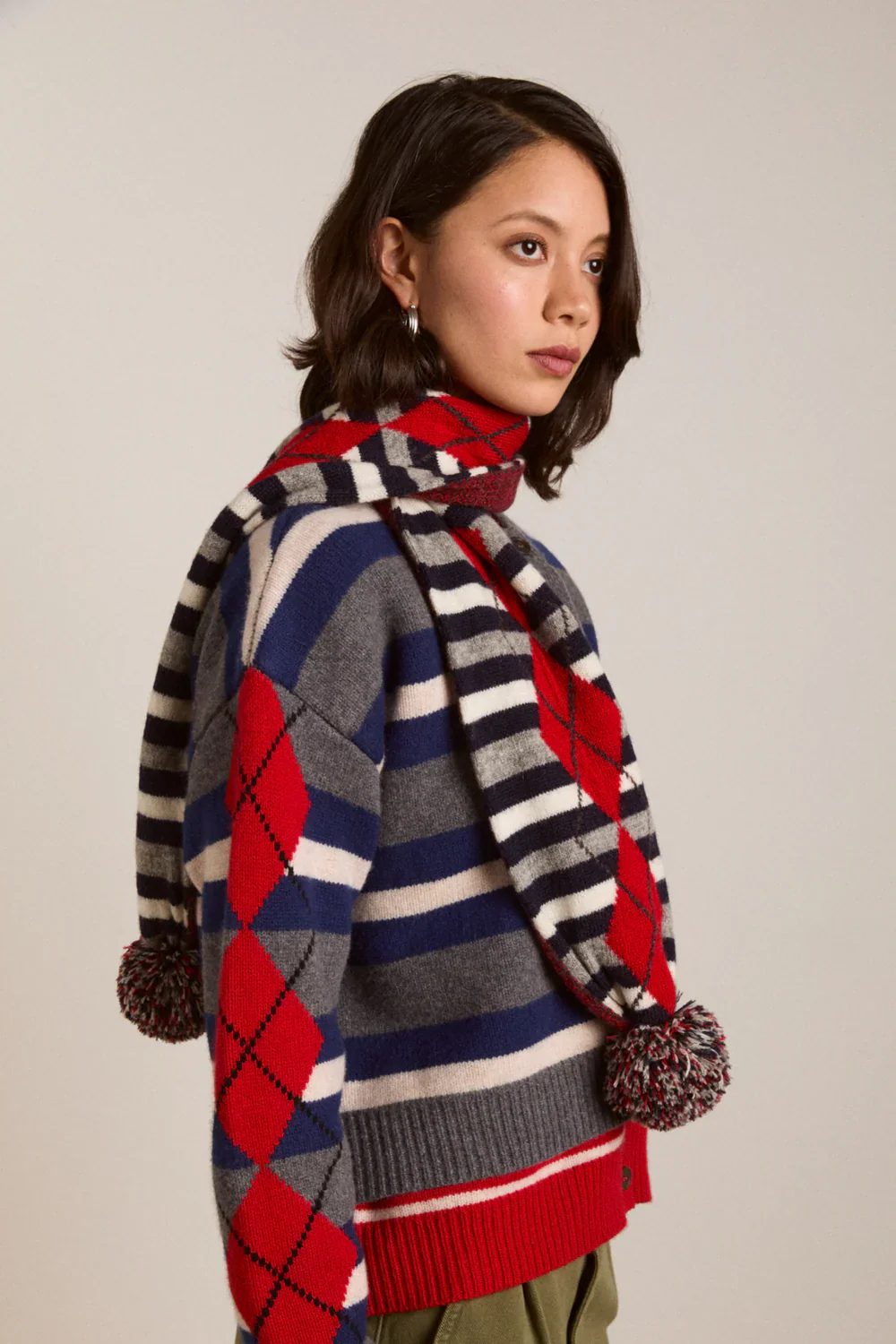 Pom Pom Scarf in Argyle Scarf - Image 3