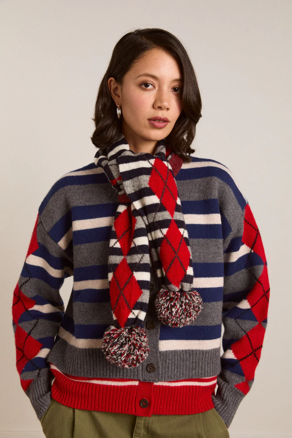Pom Pom Scarf in Argyle Scarf - Image 4