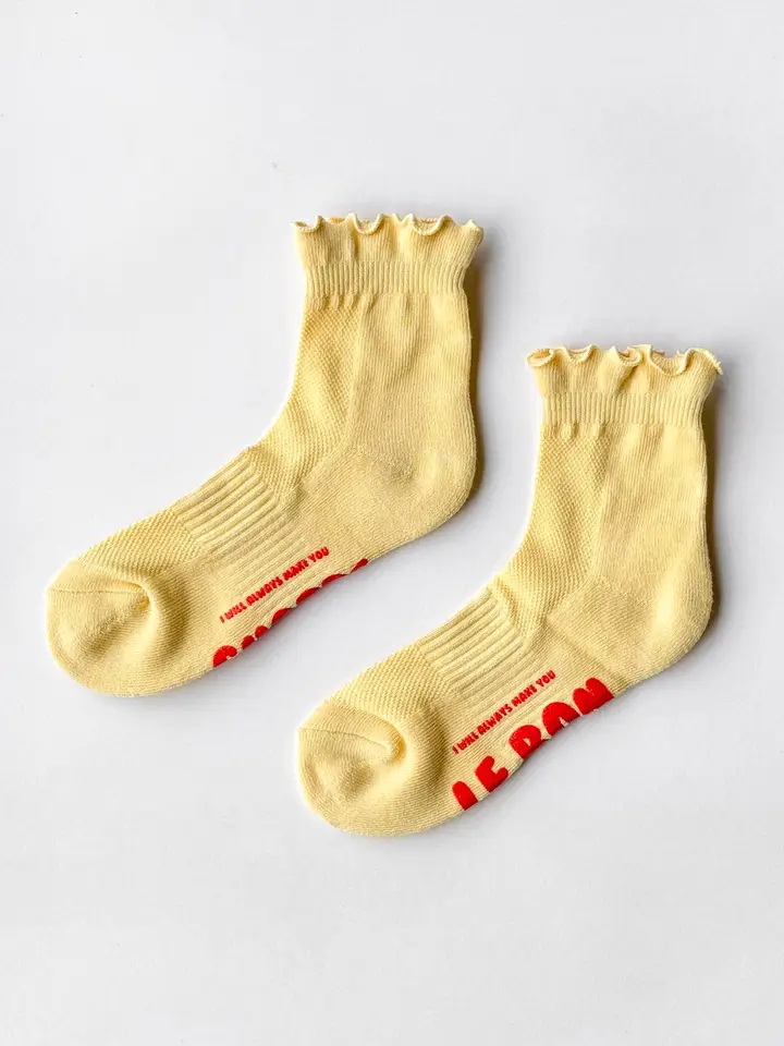 Ruffled Crew Socks in Banana Cream/Red