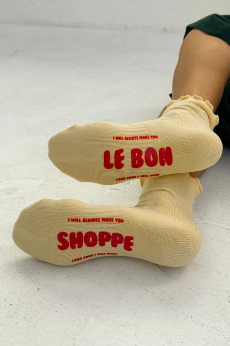 Ruffled Crew Socks in Banana Cream/Red - Image 3