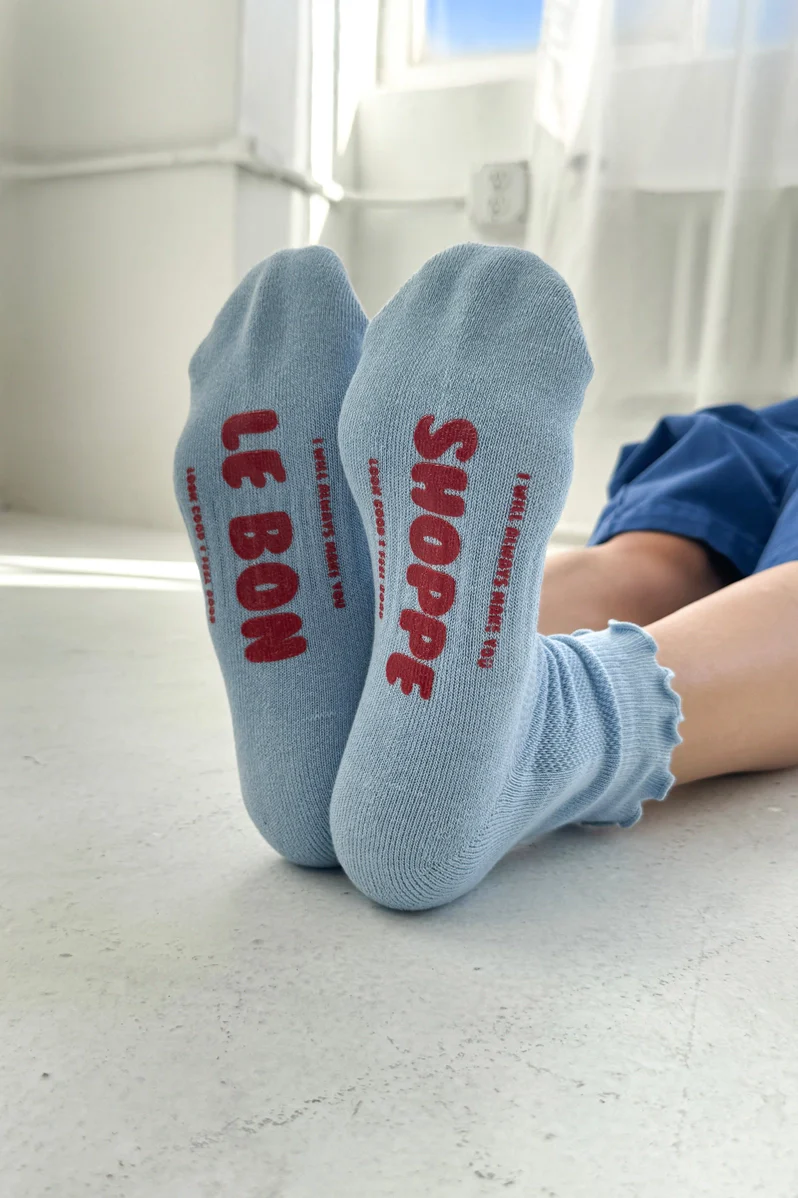 Ruffled Crew Socks in Periwinkle/Red - Image 4