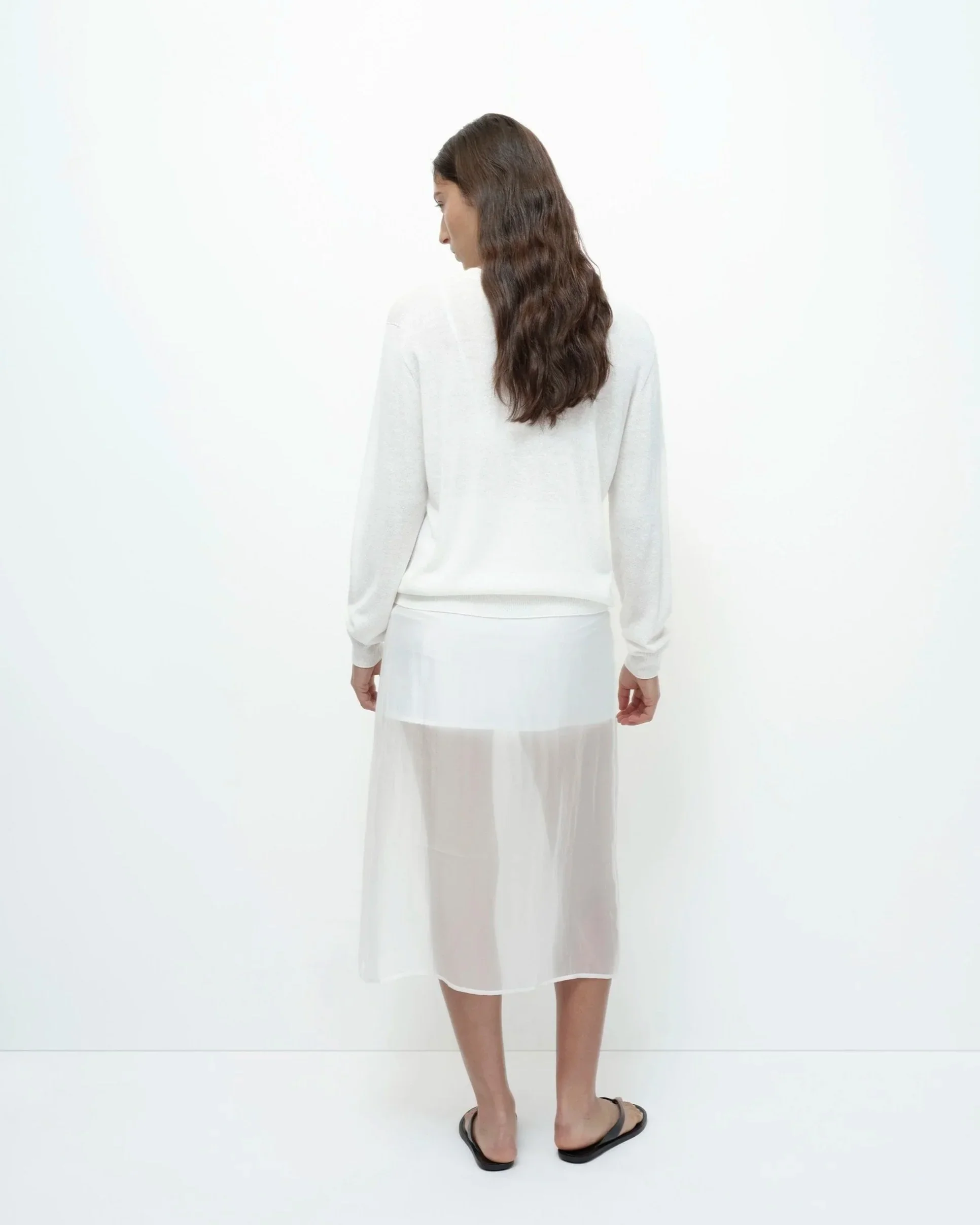 SEMI SHEER LINEN BLEND KNIT TOP - WHITE - Image 2