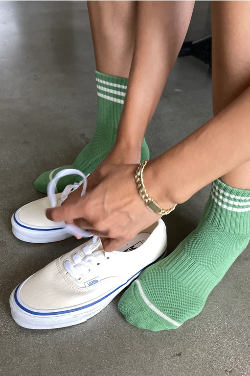Short Striped Socks in Avocado Green - Image 2