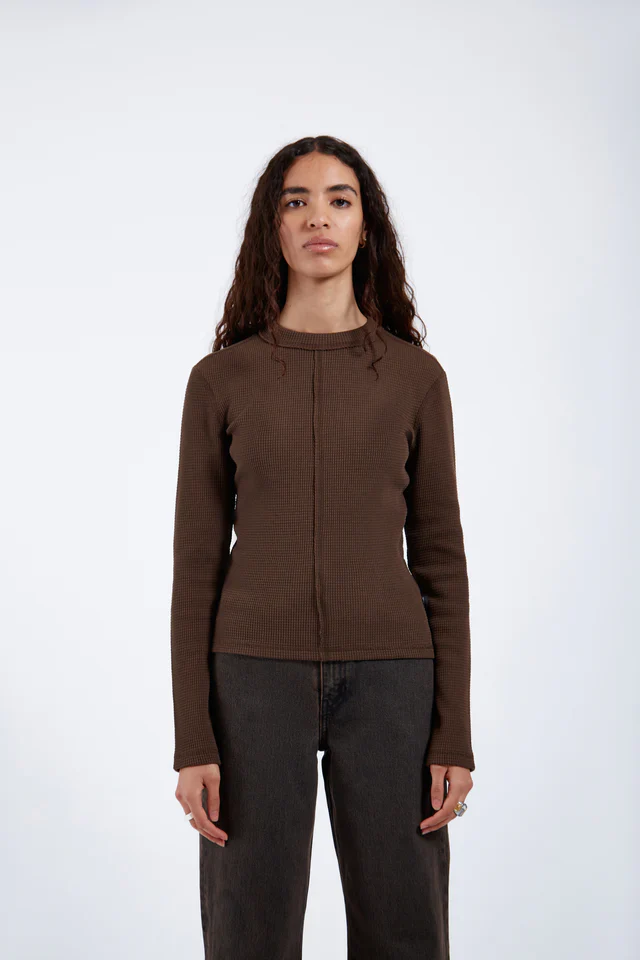 Stella Waffle Top in Chocolate Brown - Image 2