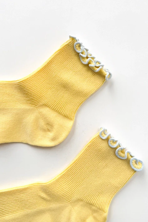 The Petite Ruffled Modal Socks in BUTTER / BABY BLUE - Image 2