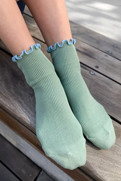 The Petite Ruffled Modal Socks in SEA GLASS/POWDER BLUE