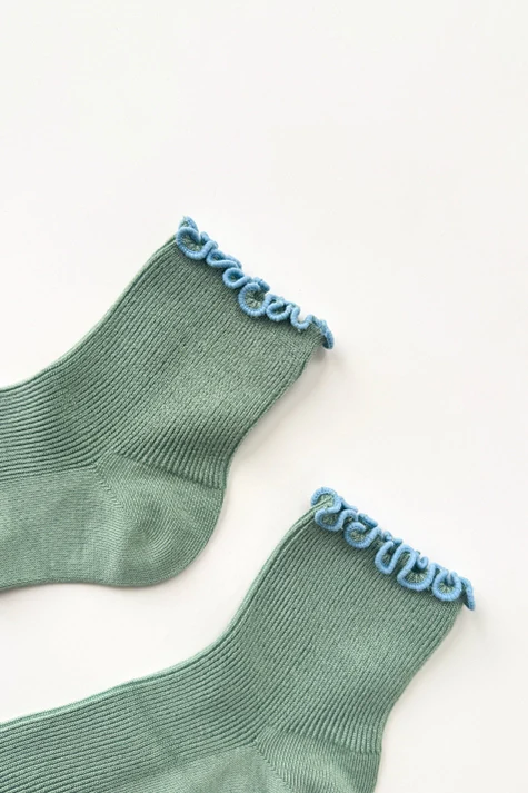 The Petite Ruffled Modal Socks in SEA GLASS/POWDER BLUE - Image 3