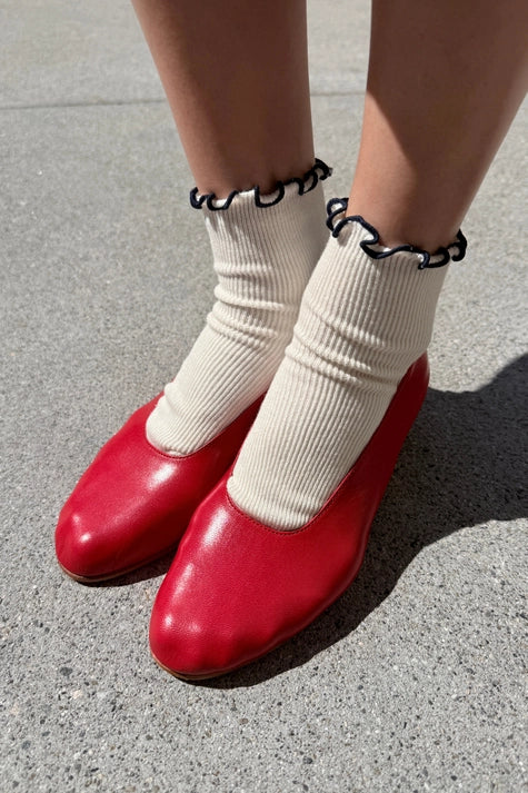 The Petite Ruffled Modal Socks in SOFT WHITE/NAVY - Image 2