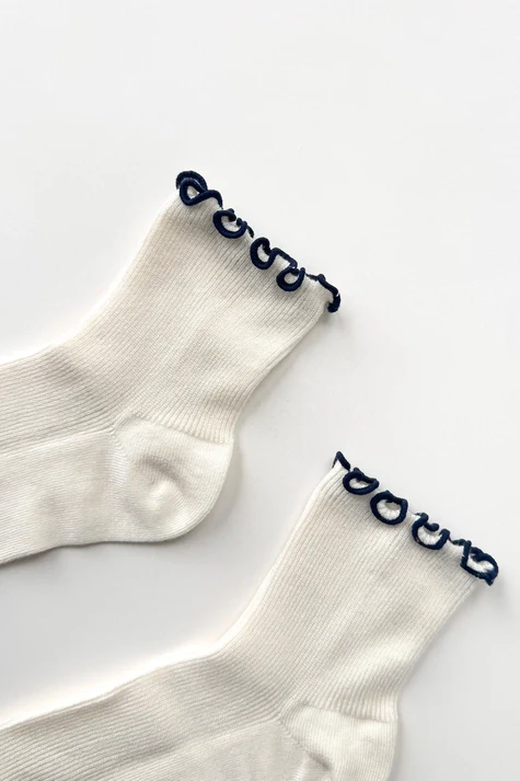 The Petite Ruffled Modal Socks in SOFT WHITE/NAVY - Image 3