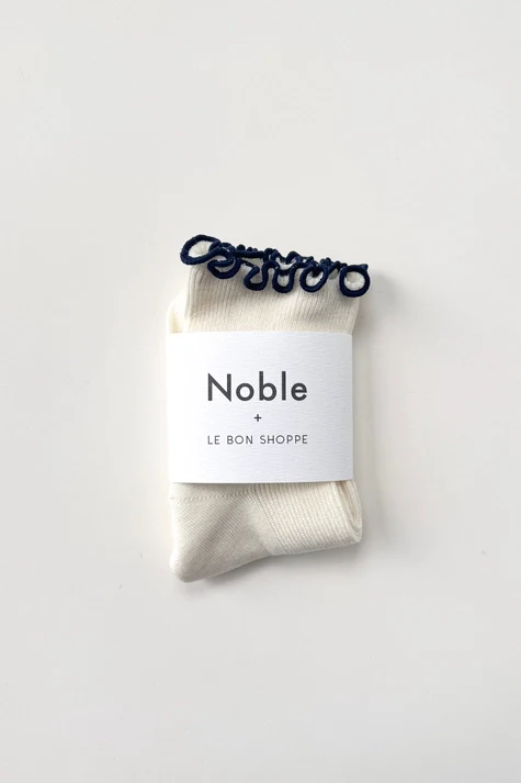 The Petite Ruffled Modal Socks in SOFT WHITE/NAVY - Image 4