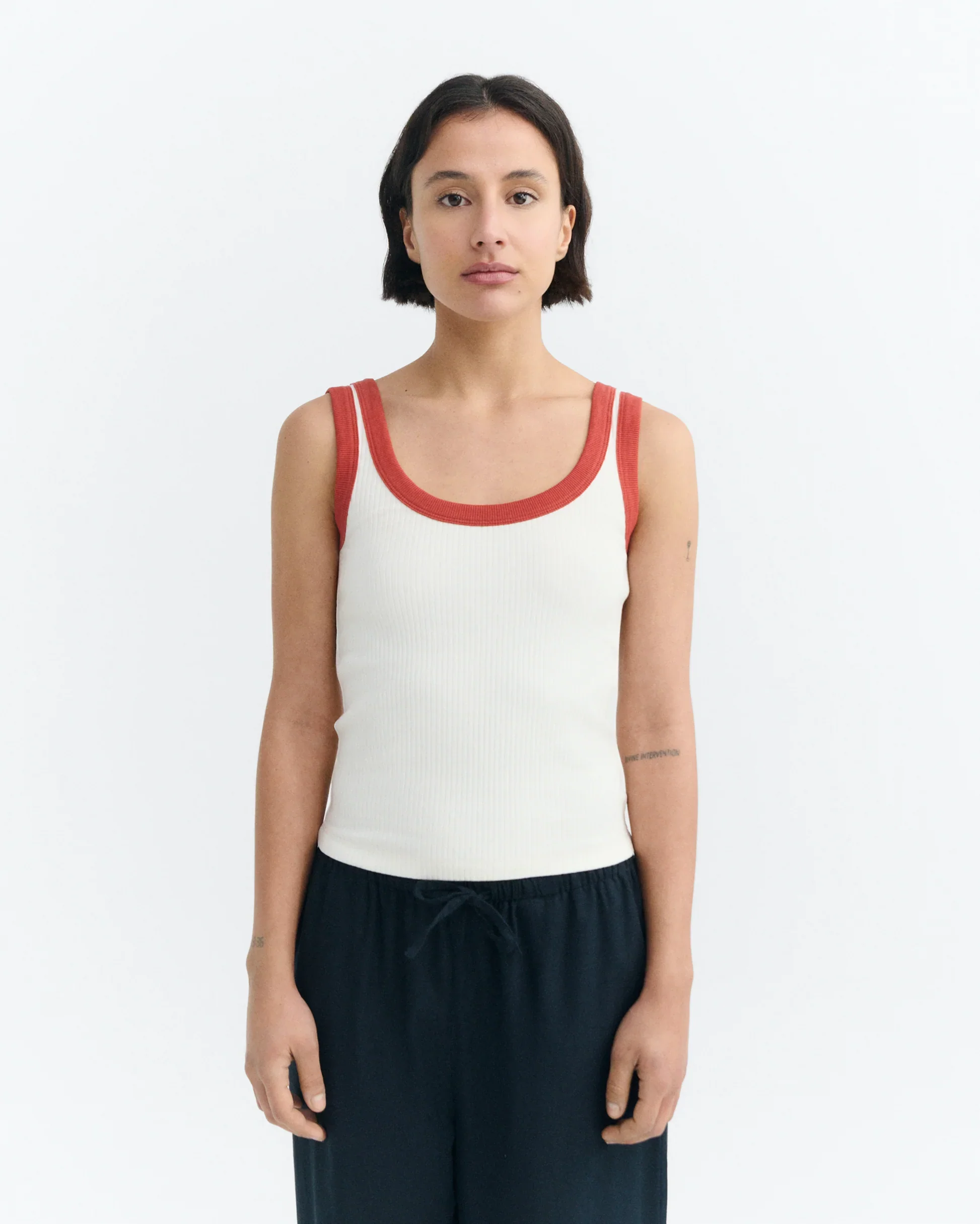White with Red Contrast Julia Tank Top