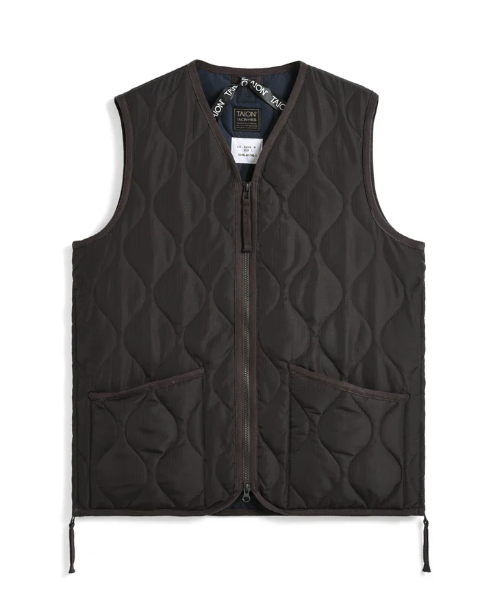 Zip V Neck Down Vest in Dark Chocolate